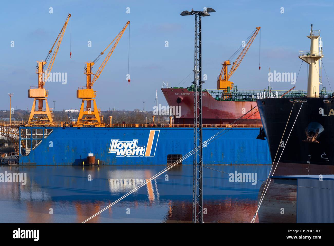 Lloyd Werft, dry dock, freighter Atlantic Journey, shipyard in the