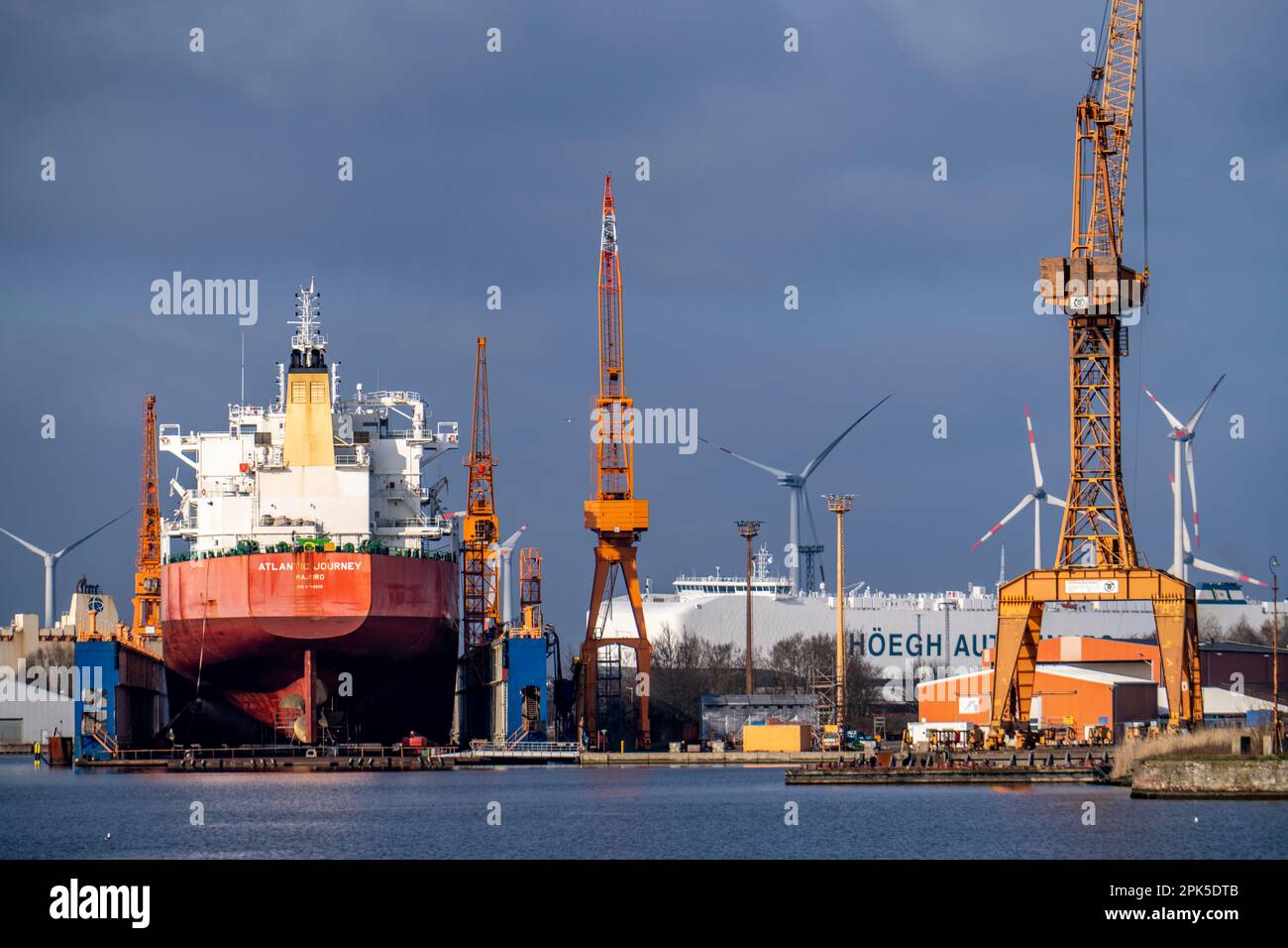 Lloyd Werft, dry dock, freighter Atlantic Journey, shipyard in the