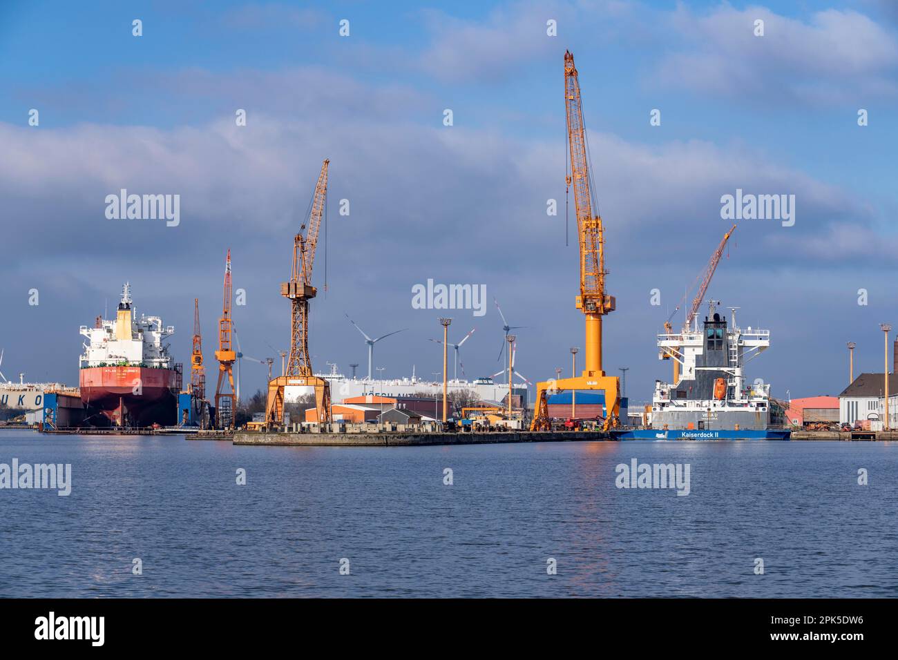 Lloyd Werft, dry dock, freighter Atlantic Journey, shipyard in the