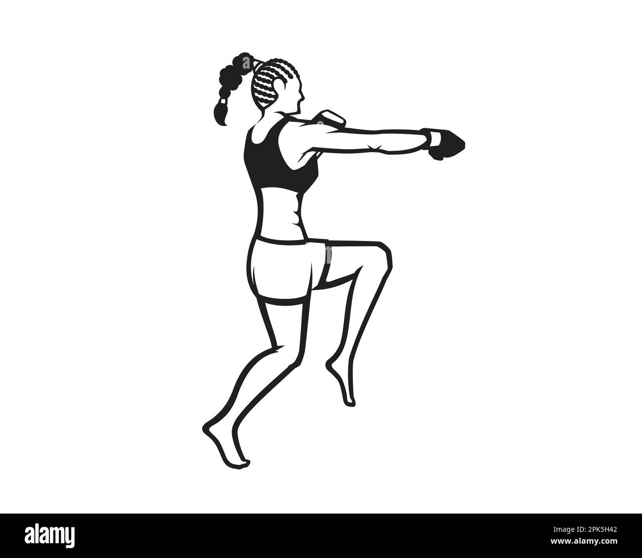 MMA or Kickboxing Woman Fighter Illustration visualized with Silhouette Style Stock Vector