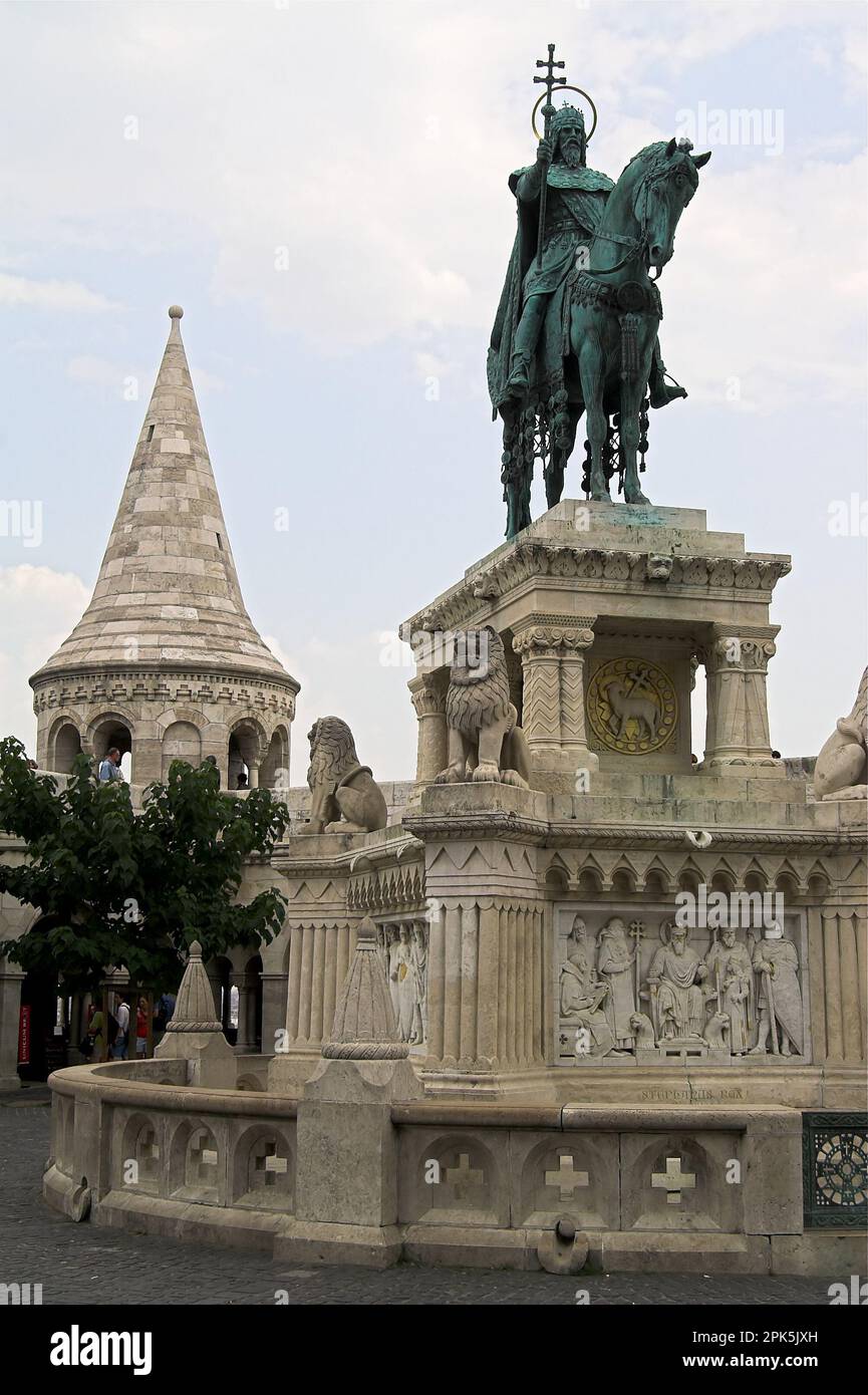 Budapest, Węgry, Ungarn, Hungary, Equestrian statue of the Hungarian king St. Stephen I; Reiterstatue des ungarischen Königs St. Stephan I Stock Photo