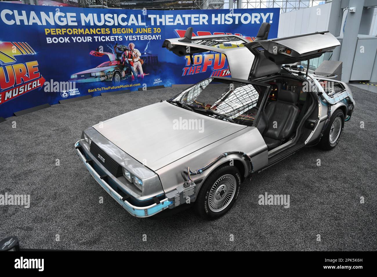 A Back To The Future DeLorean on display during the 2023 New York International Auto Show (NYIAS) at the Javits Center on April 5, 2023 in New York Ci Stock Photo