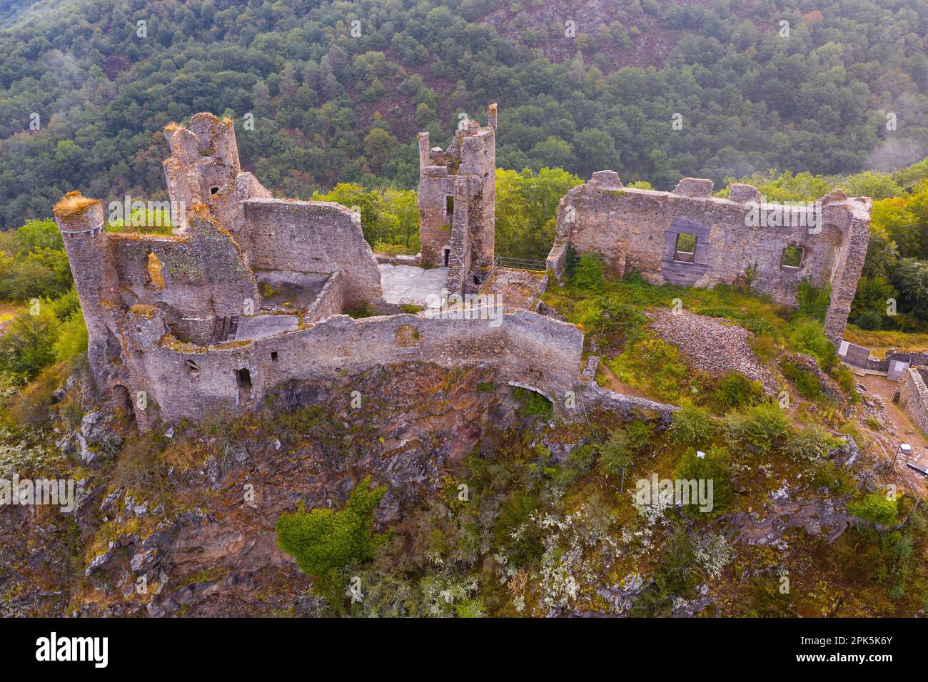 Top view of the ruin castle Chateau Rocher Stock Photo