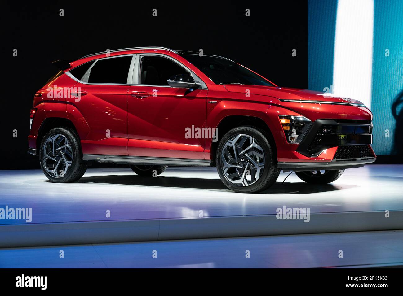 All-electric Hyundai Kona SUV on display during press day at New York ...