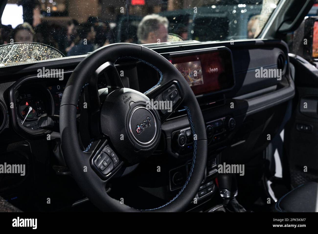 Interior design of All-electric new Jeep Wrangler on display during ...