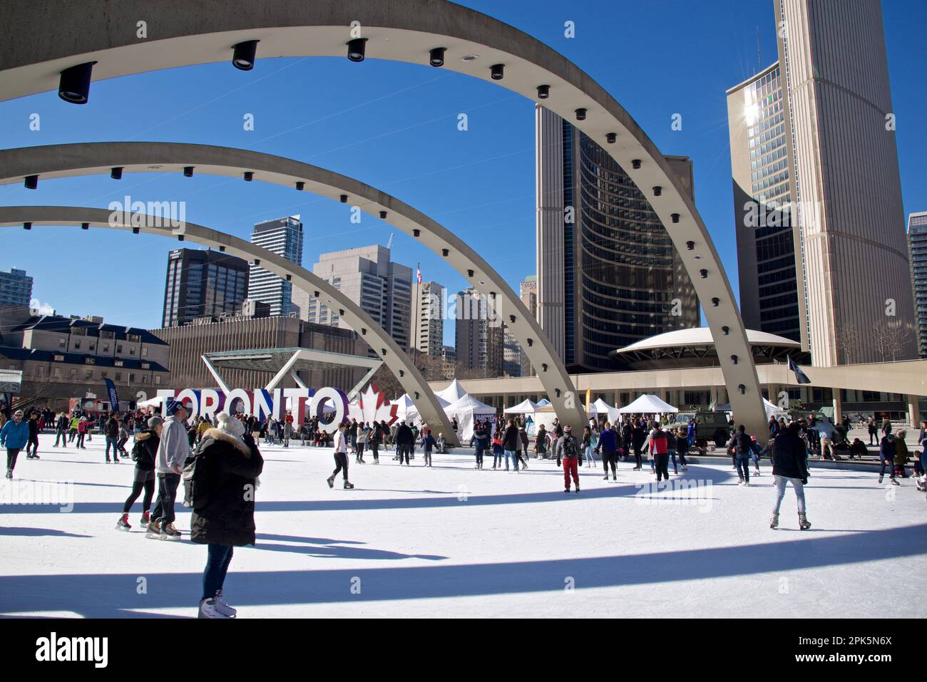 Toronto, Ontario / Canada - March 03, 2018: Toronto City Hall with skidding ring Stock Photo