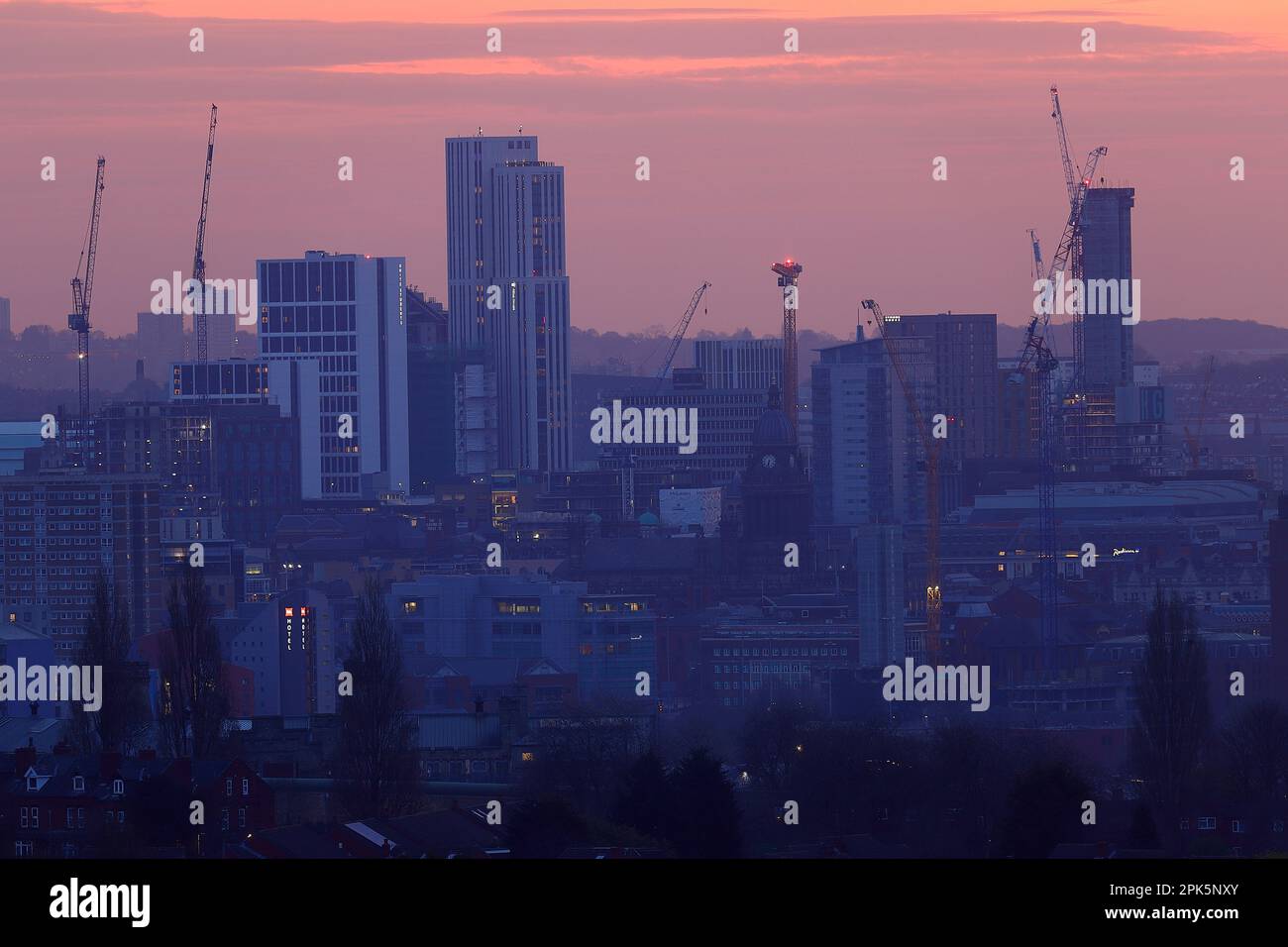 A view of Leeds City Centre skyline at sunrise Stock Photo Alamy