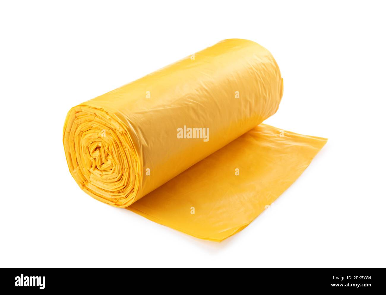 Roll Of Yellow Garbage Bags Isolated On White Stock Photo Alamy