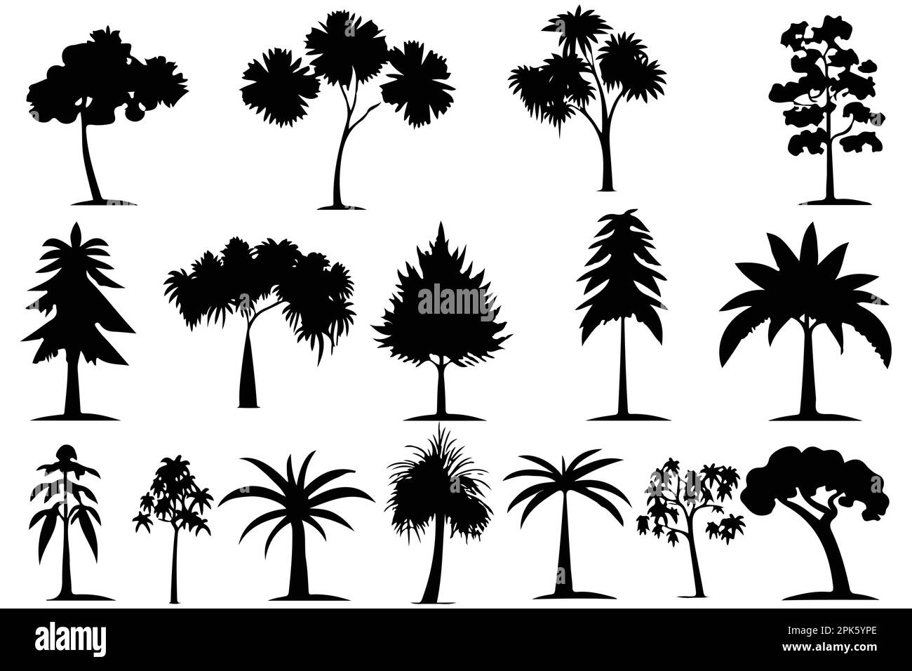 trees and forest silhouettes set isolated vector illustration Stock ...