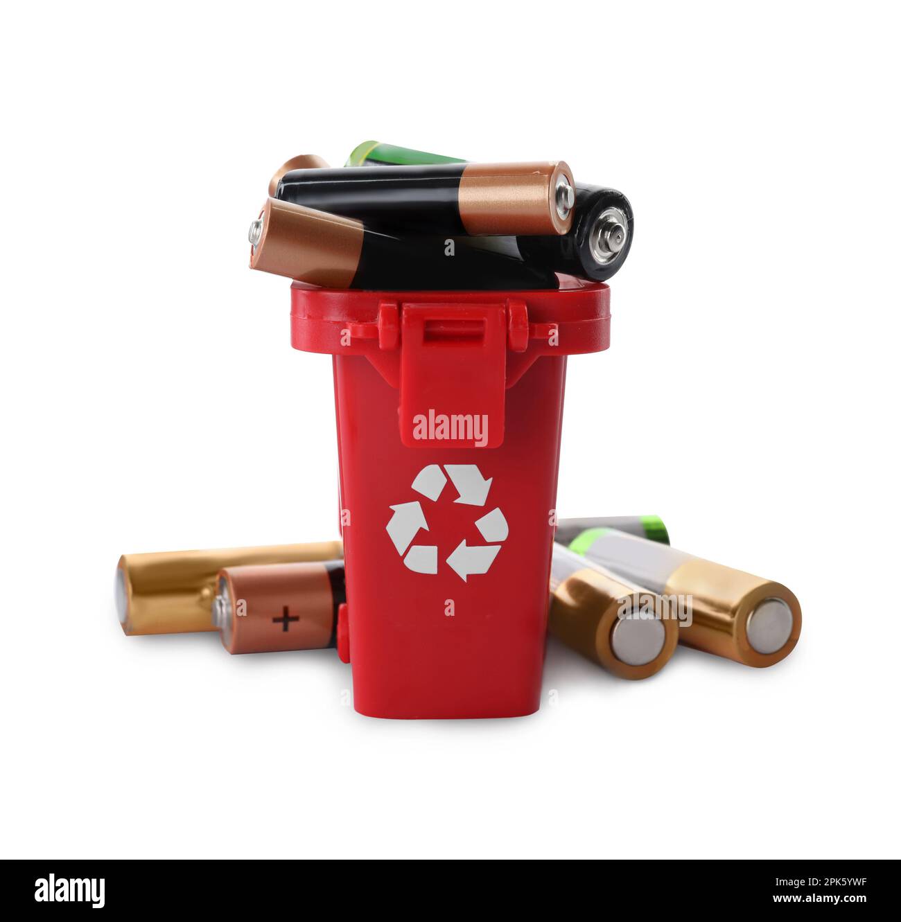 Used batteries in recycling bin on white background Stock Photo Alamy