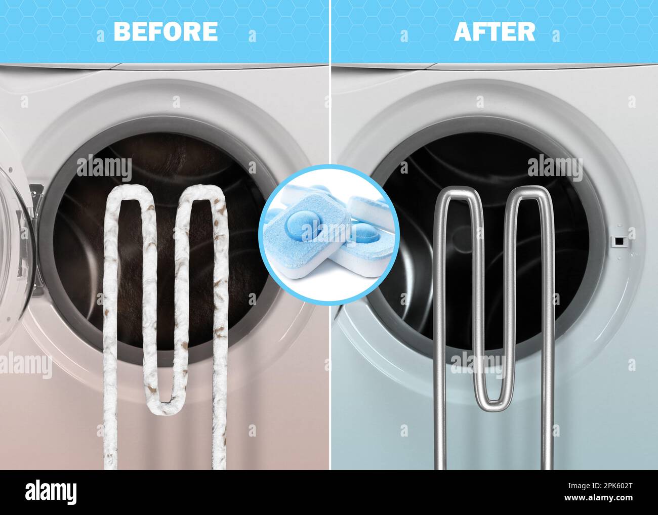 Drum and heating element of washing machine before and after using