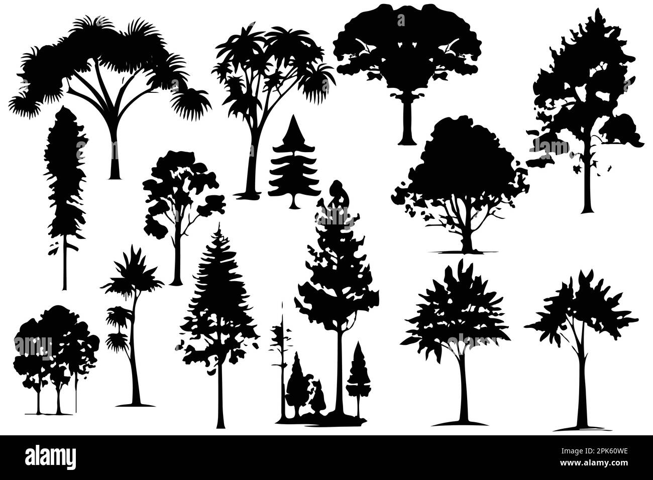 trees and forest silhouettes set isolated vector illustration Stock ...