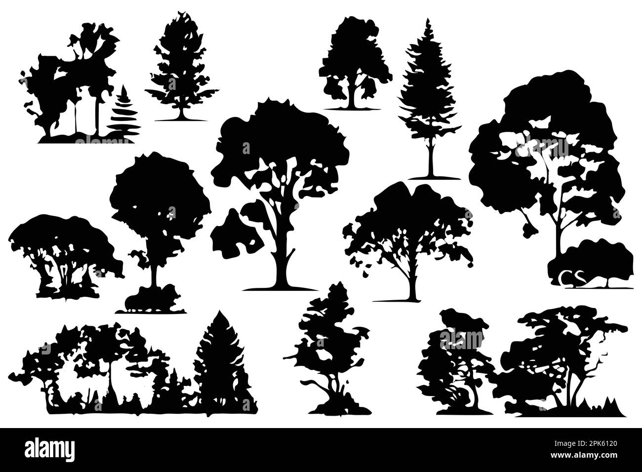 trees and forest silhouettes set isolated vector illustration Stock ...