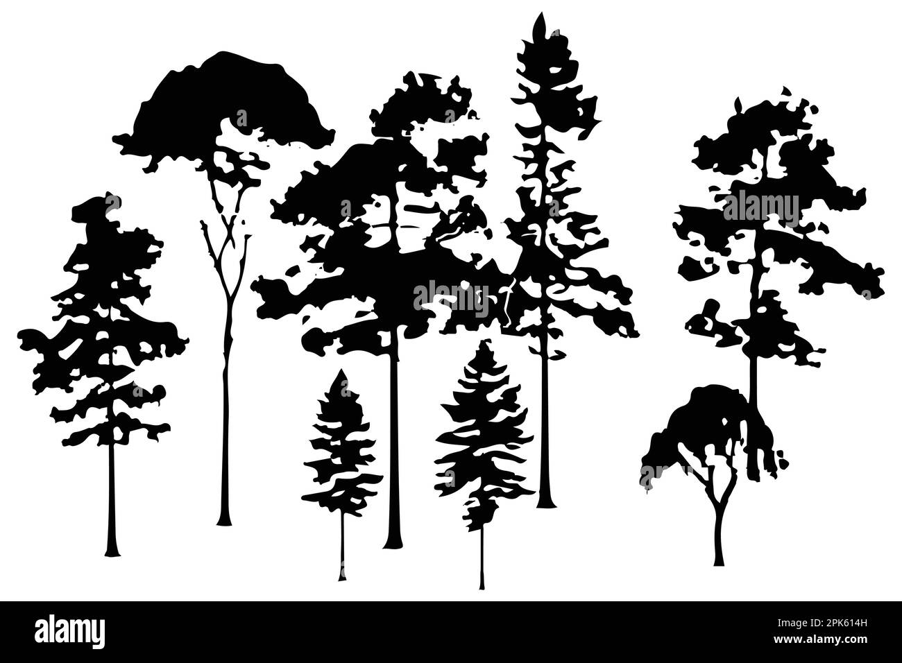trees and forest silhouettes set isolated vector illustration Stock ...