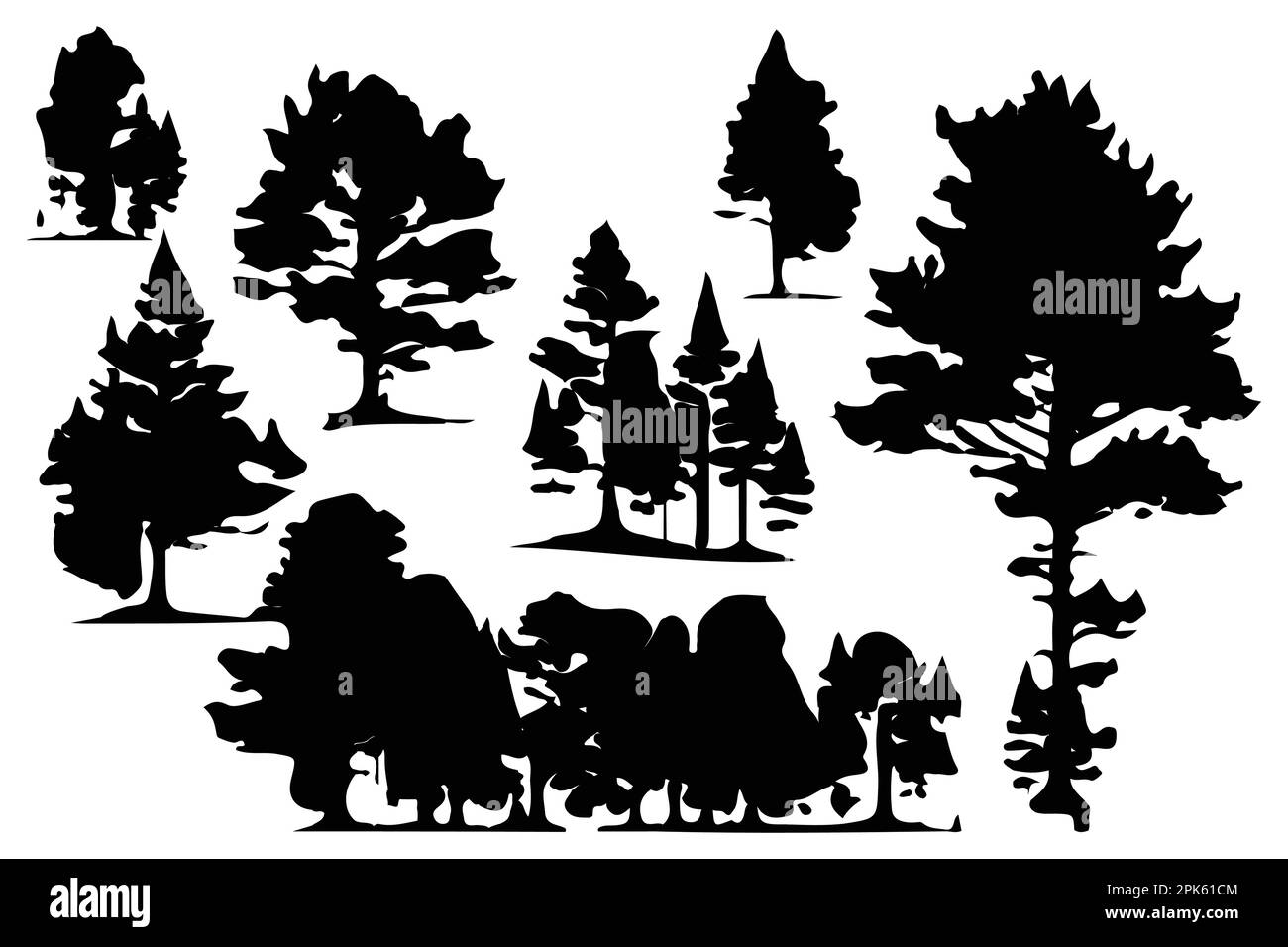 trees and forest silhouettes set isolated vector illustration Stock ...
