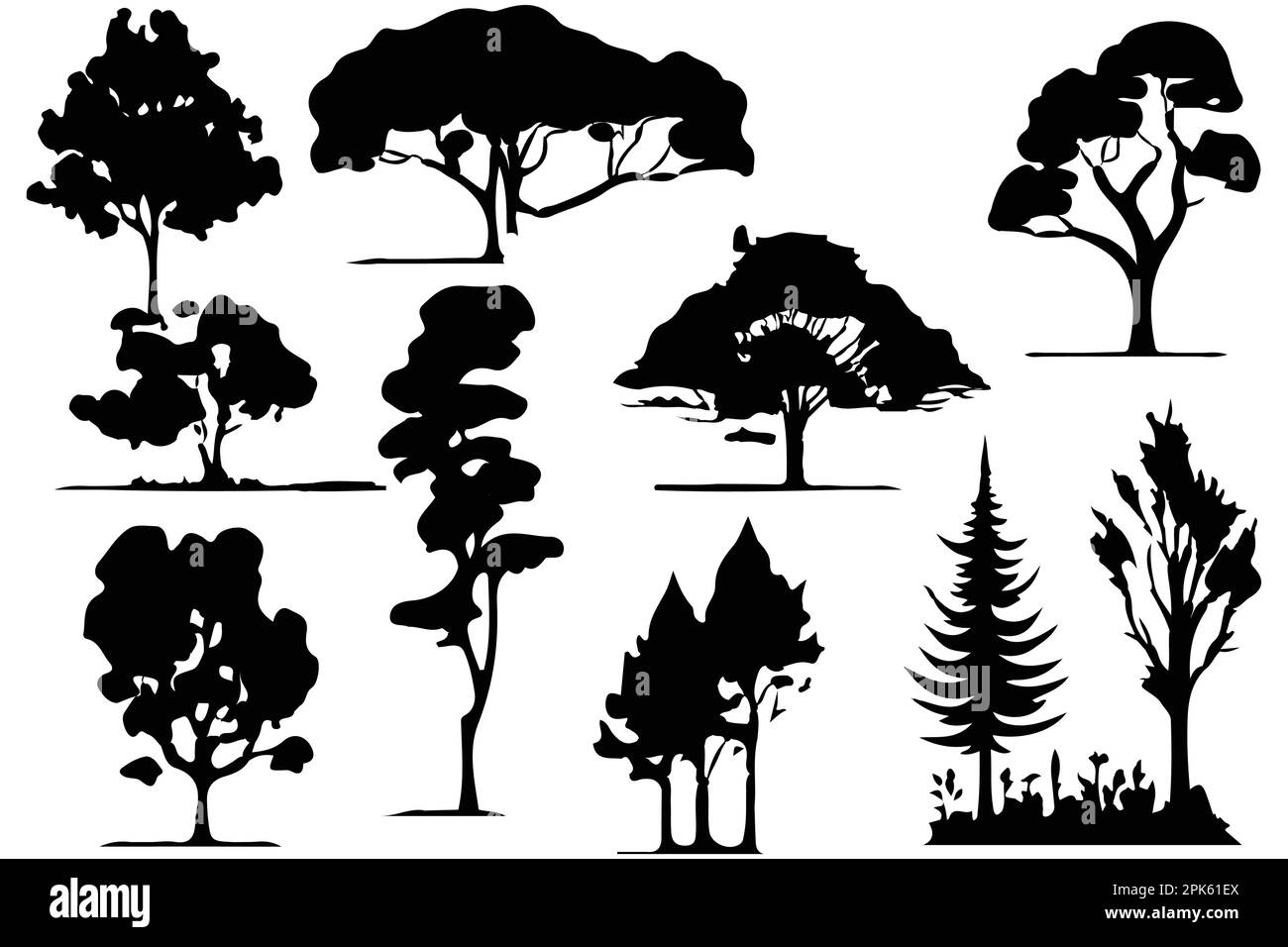trees and forest silhouettes set isolated vector illustration Stock ...