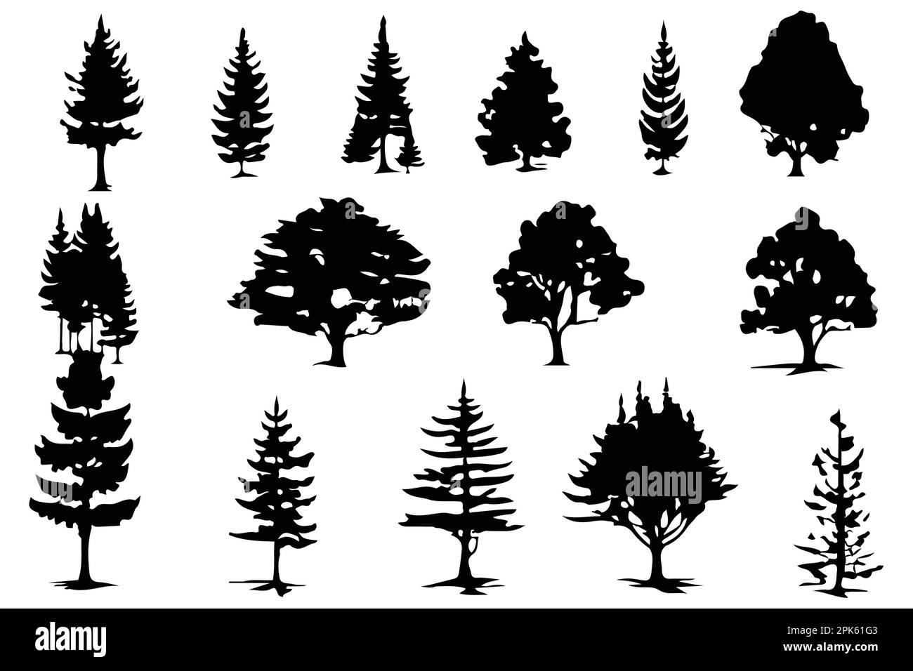 trees and forest silhouettes set isolated vector illustration Stock ...
