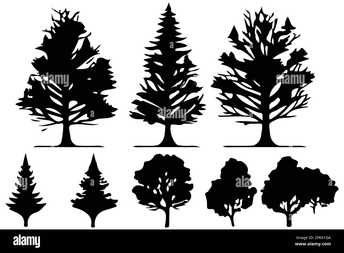 trees and forest silhouettes set isolated vector illustration Stock ...