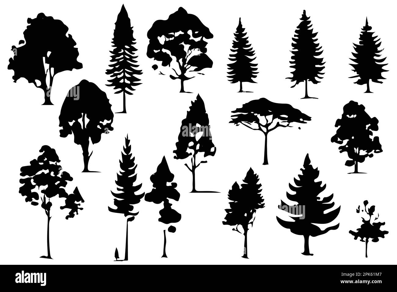 trees and forest silhouettes set isolated vector illustration Stock ...