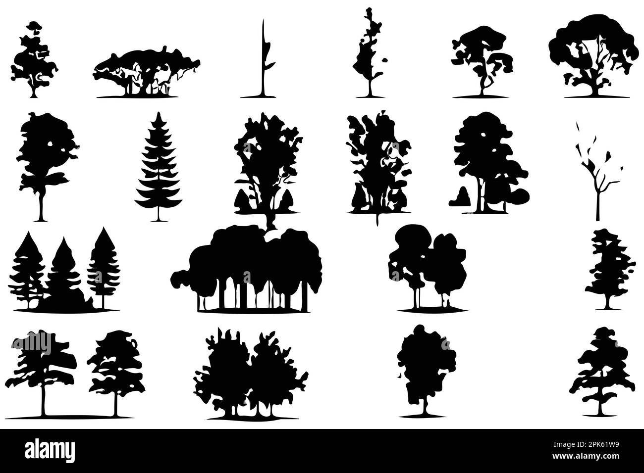trees and forest silhouettes set isolated vector illustration Stock ...