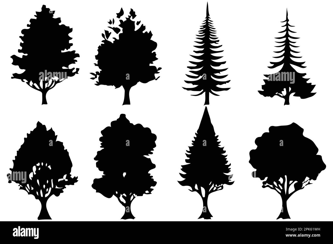 trees and forest silhouettes set isolated vector illustration Stock ...