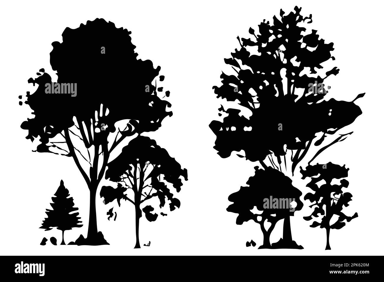 trees and forest silhouettes set isolated vector illustration Stock ...
