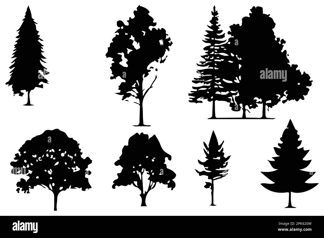 trees and forest silhouettes set isolated vector illustration Stock ...