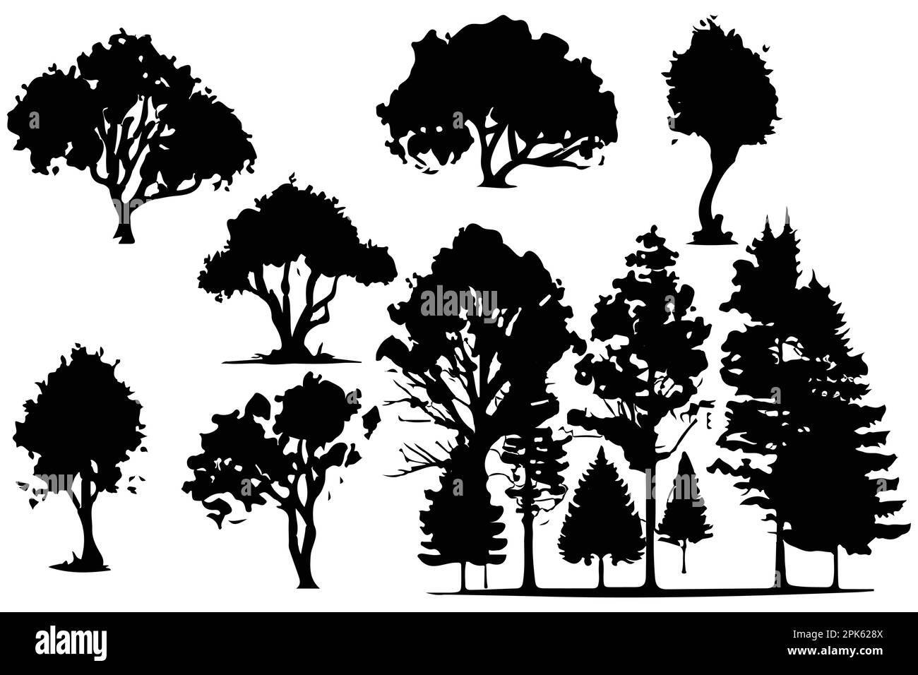 trees and forest silhouettes set isolated vector illustration Stock ...