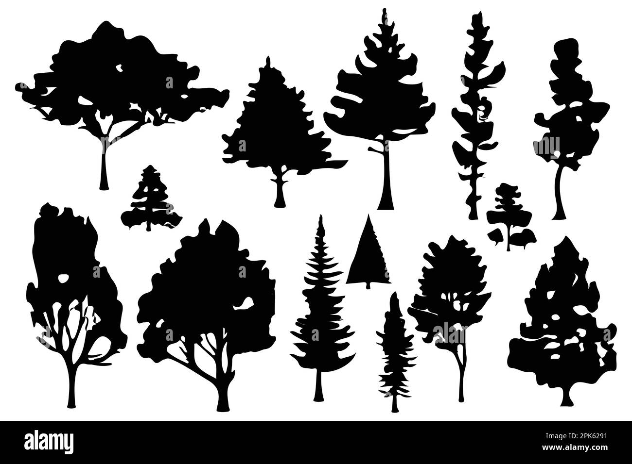 trees and forest silhouettes set isolated vector illustration Stock ...