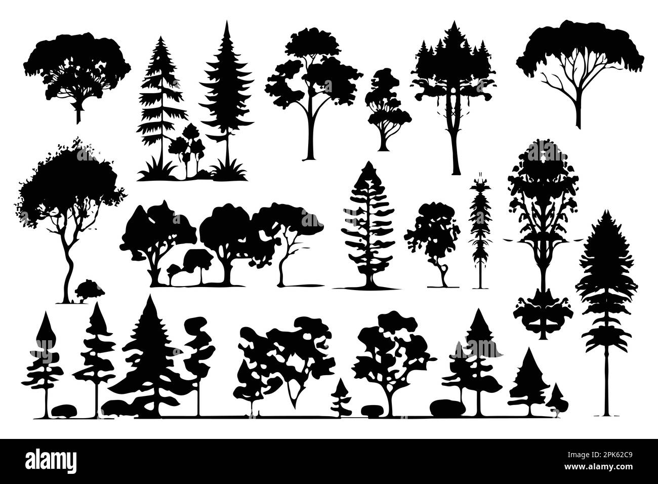 trees and forest silhouettes set isolated vector illustration Stock ...