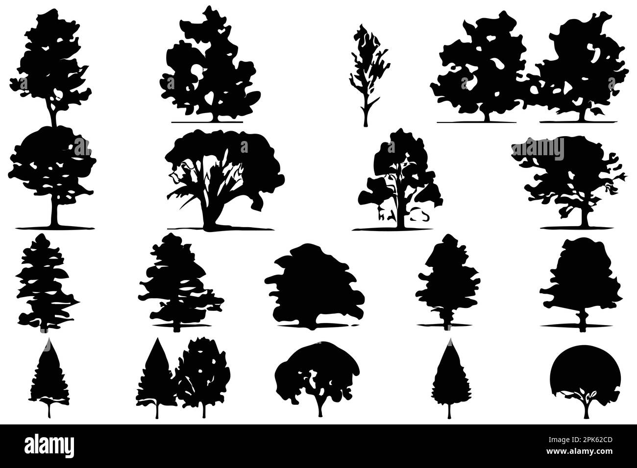 Trees And Forest Silhouettes Set Isolated Vector Illustration Stock