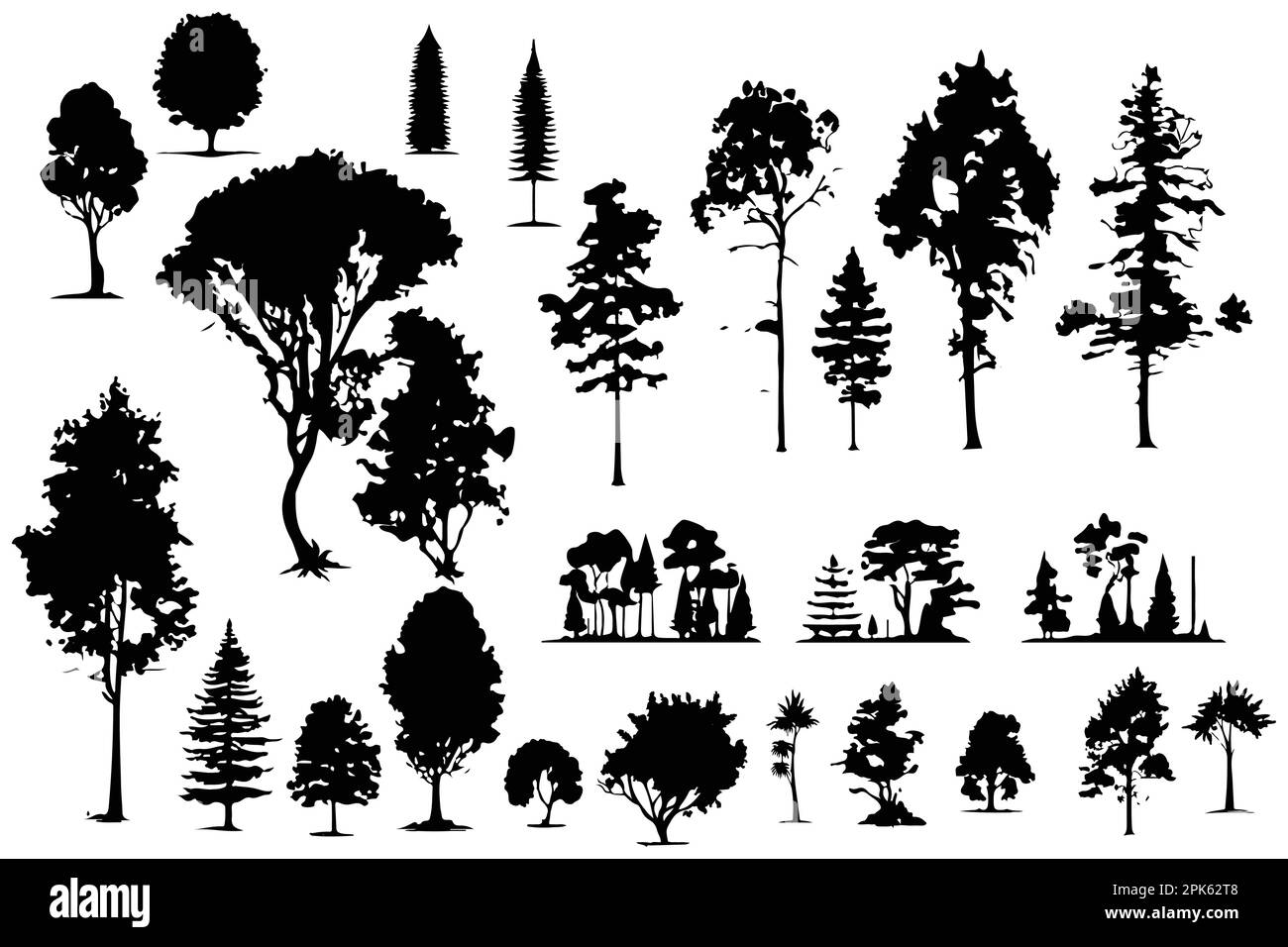 trees and forest silhouettes set isolated vector illustration Stock ...