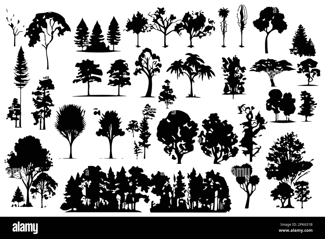 trees and forest silhouettes set isolated vector illustration Stock ...