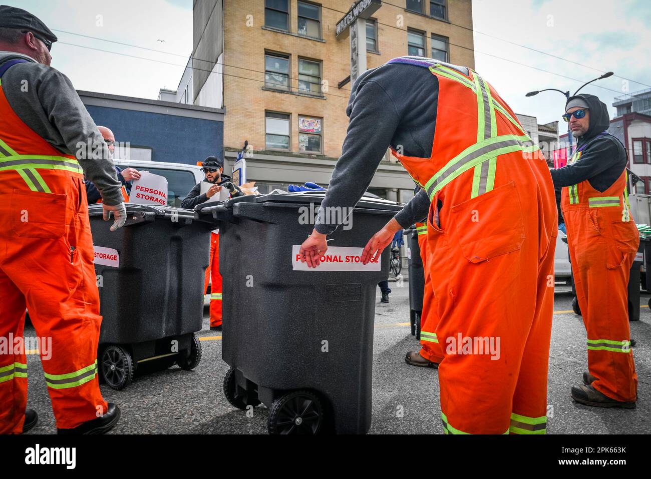 Removal of Homeless peoples tents, shelters by city workers with Police presence, Hastings St