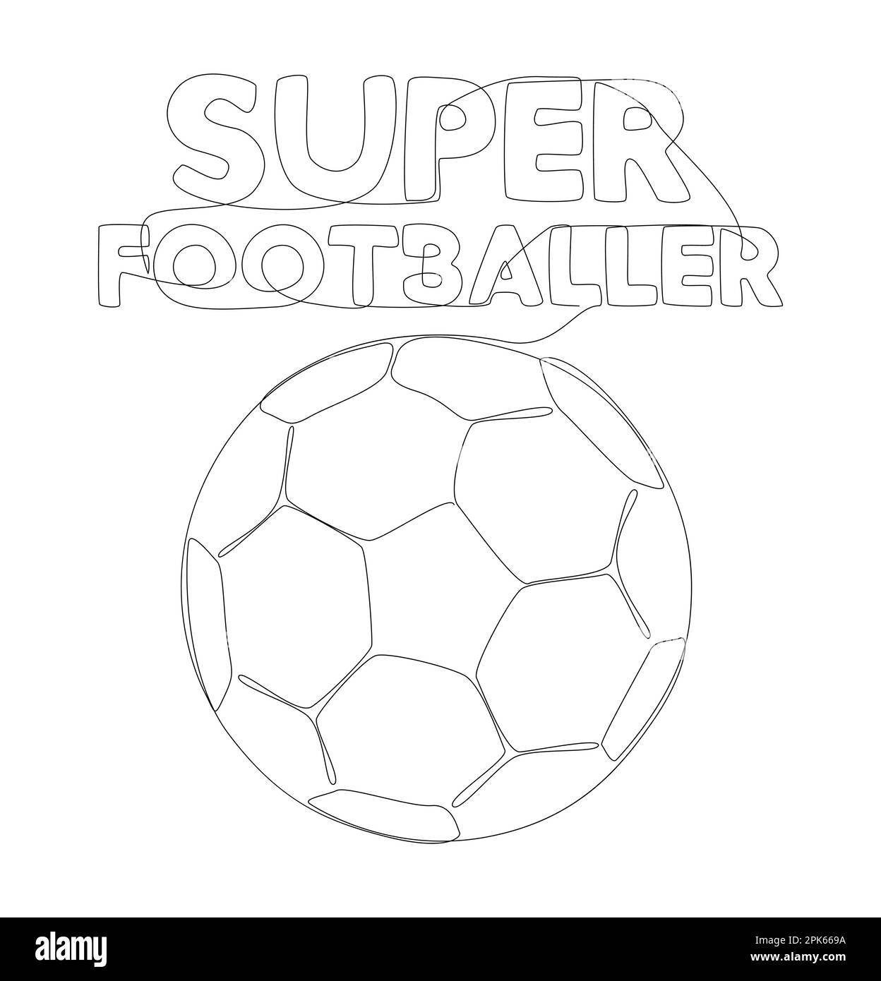 One continuous line of Super Footballer text with football ball. Thin 