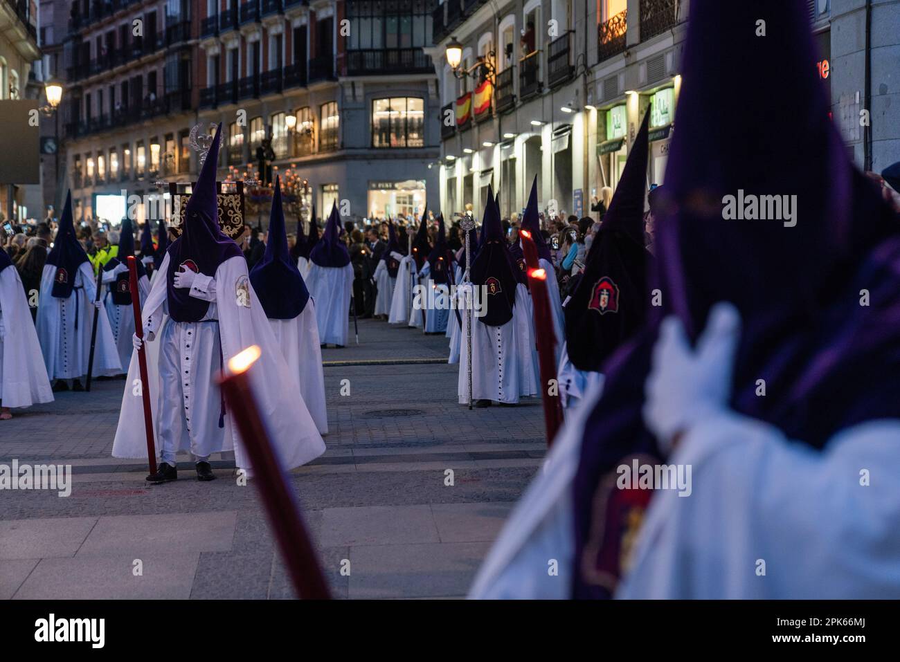 Madrid, Spain. 05th Apr, 2023. Penitents seen during the Gypsies (Los Gitanos) Procession on Holy Wednesday in Madrid city center. Credit: SOPA Images Limited/Alamy Live News Stock Photo