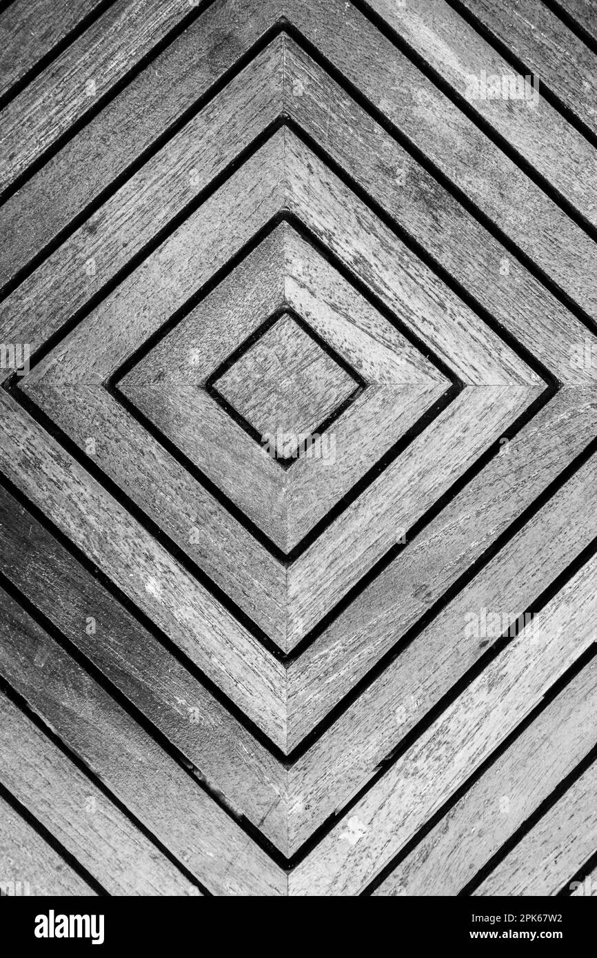 Close up of a wooden grate, in a diamond pattern, black and white Stock Photo