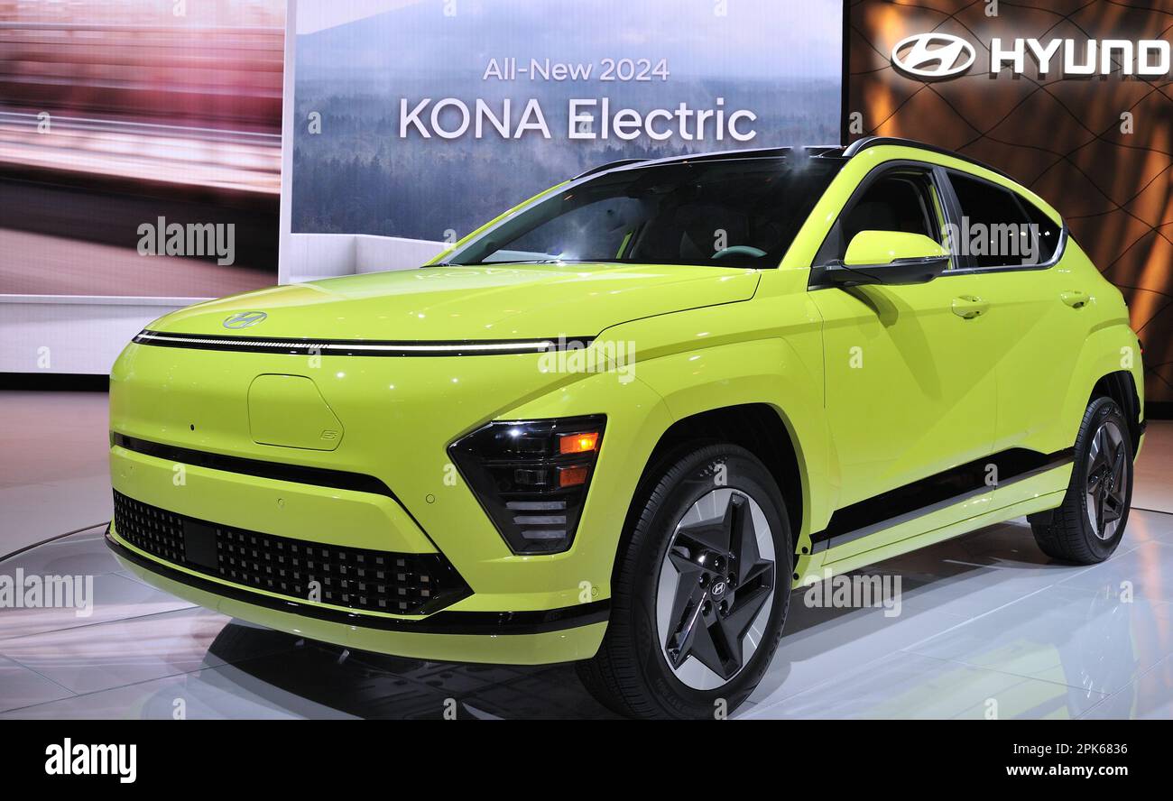 2024 Hyundai Kona electric on display at the 2023 NY International Auto