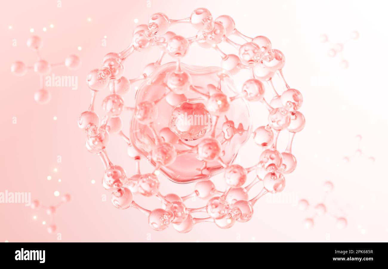 Stem cell in the spherical molecule, Biology and medicine concept, 3d