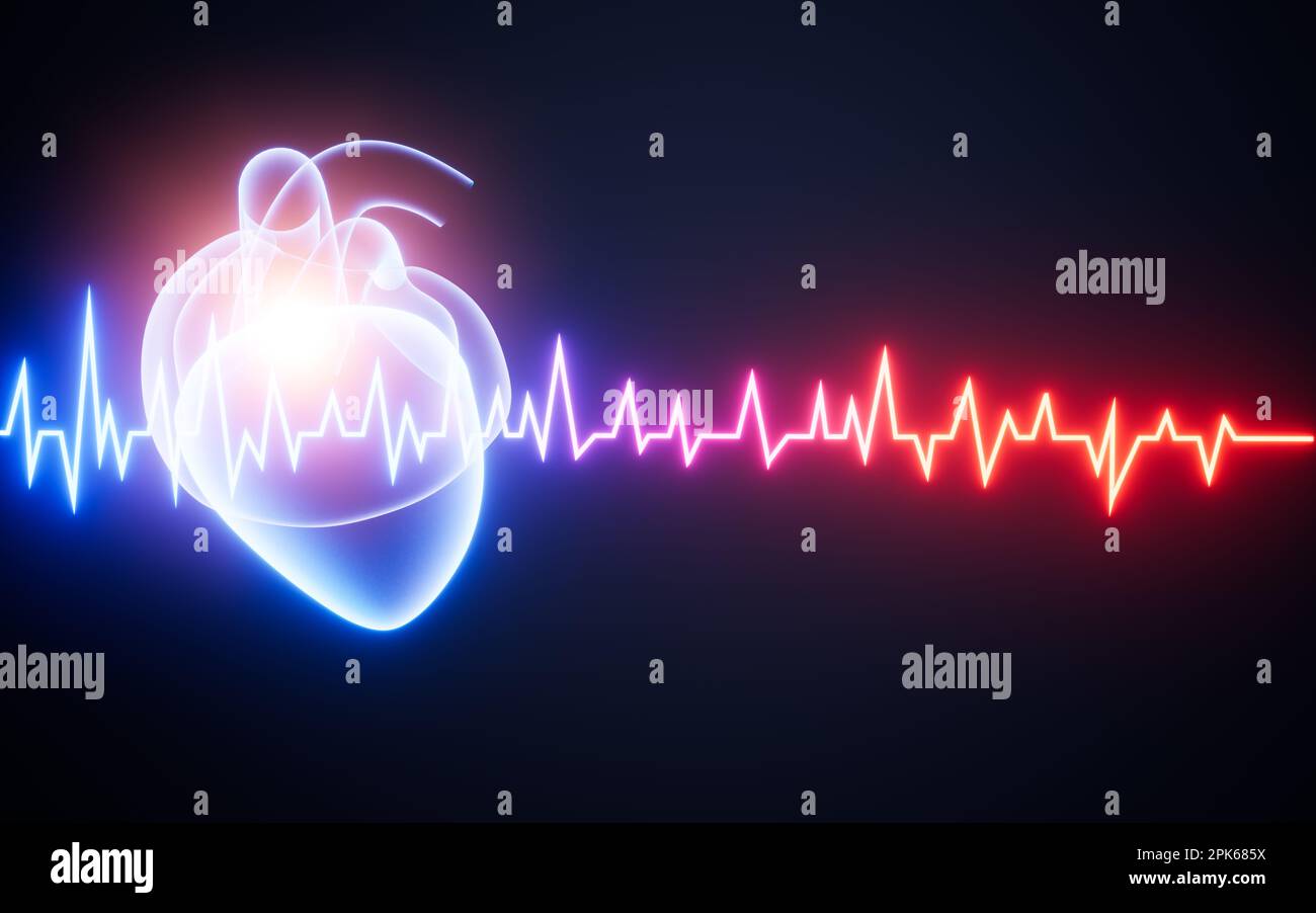 Human heart beat rate line and cardiogram pulse heartbeat, 3d rendering. Digital drawing Stock