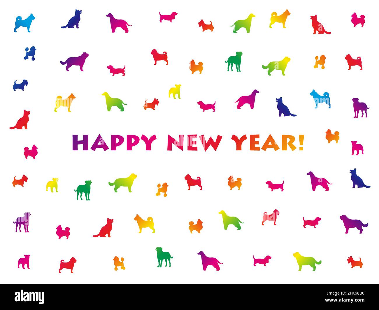 The Year of The Dog Vector New Years Card Template With Dog Silhouette