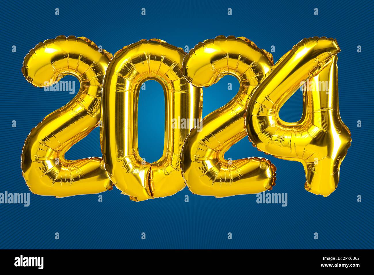 New Year 2024 celebration. Golden Yellow foil color balloons. 2024