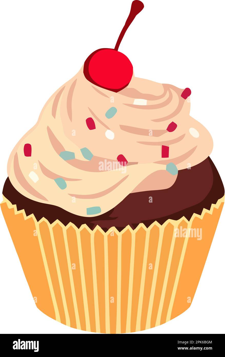Cute cupcake illustration with cherry and cream Stock Vector Image ...