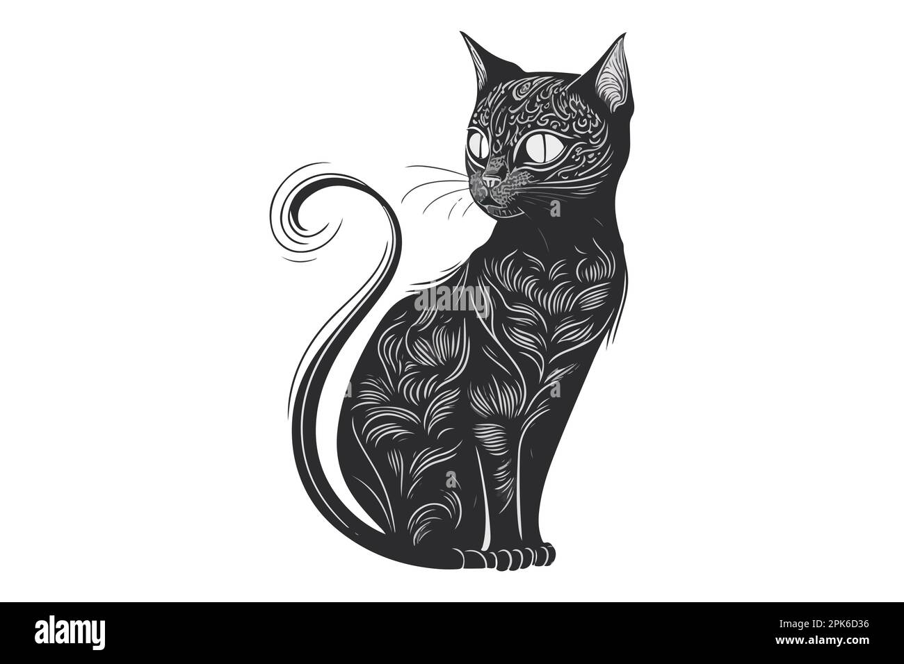 Angry Cat Black And White Drawing Vector Illustration Outline