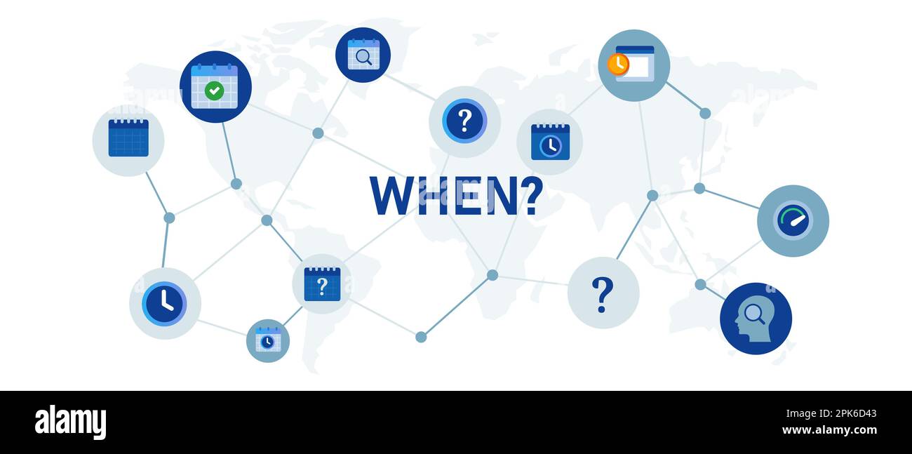 When question of timing time concept in business icon set Stock Vector