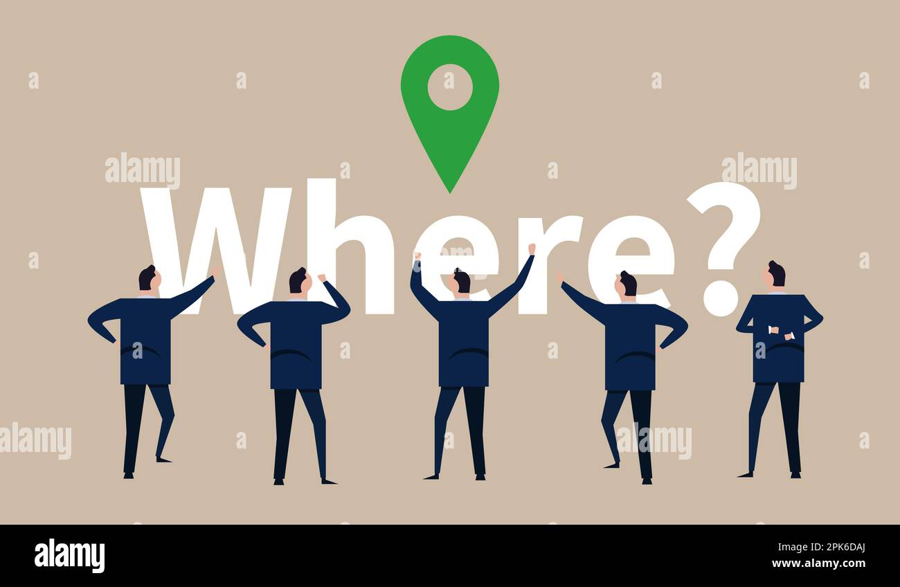 Where location business place pointer team of businessman discuss map location Stock Vector