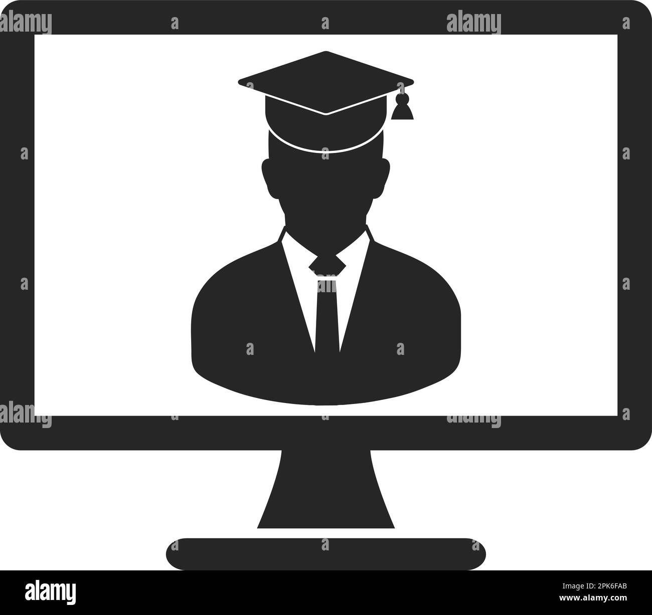 E Learning Icon. Graduate student symbol on Computer Monitor. Flat style vector EPS. Stock Vector