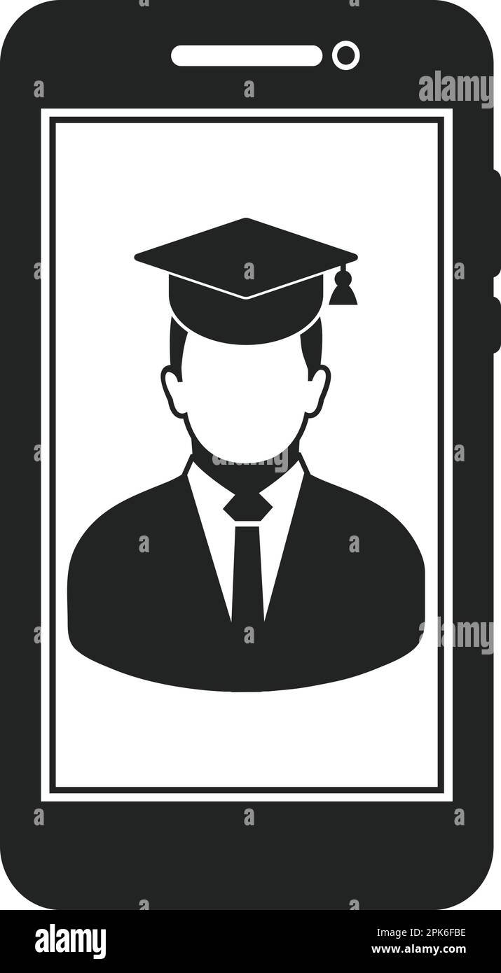 E Learning Icon. Graduate student symbol on Mobile screen. Flat style vector EPS. Stock Vector