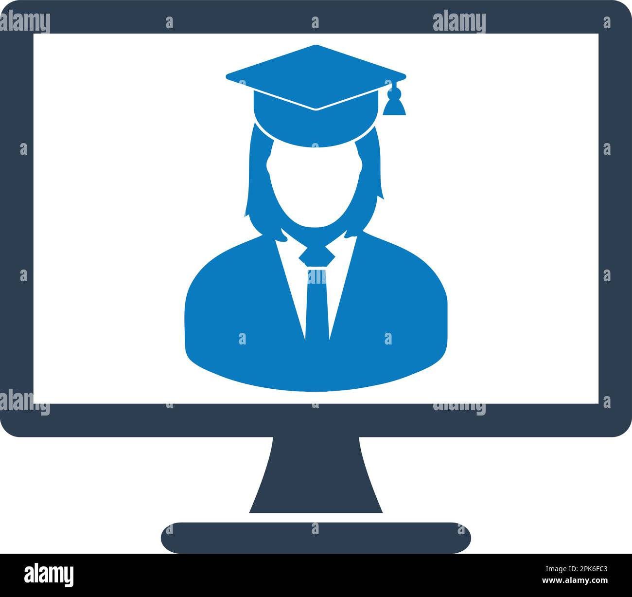 E Learning Icon. Graduate student symbol on Computer Monitor. Flat ...