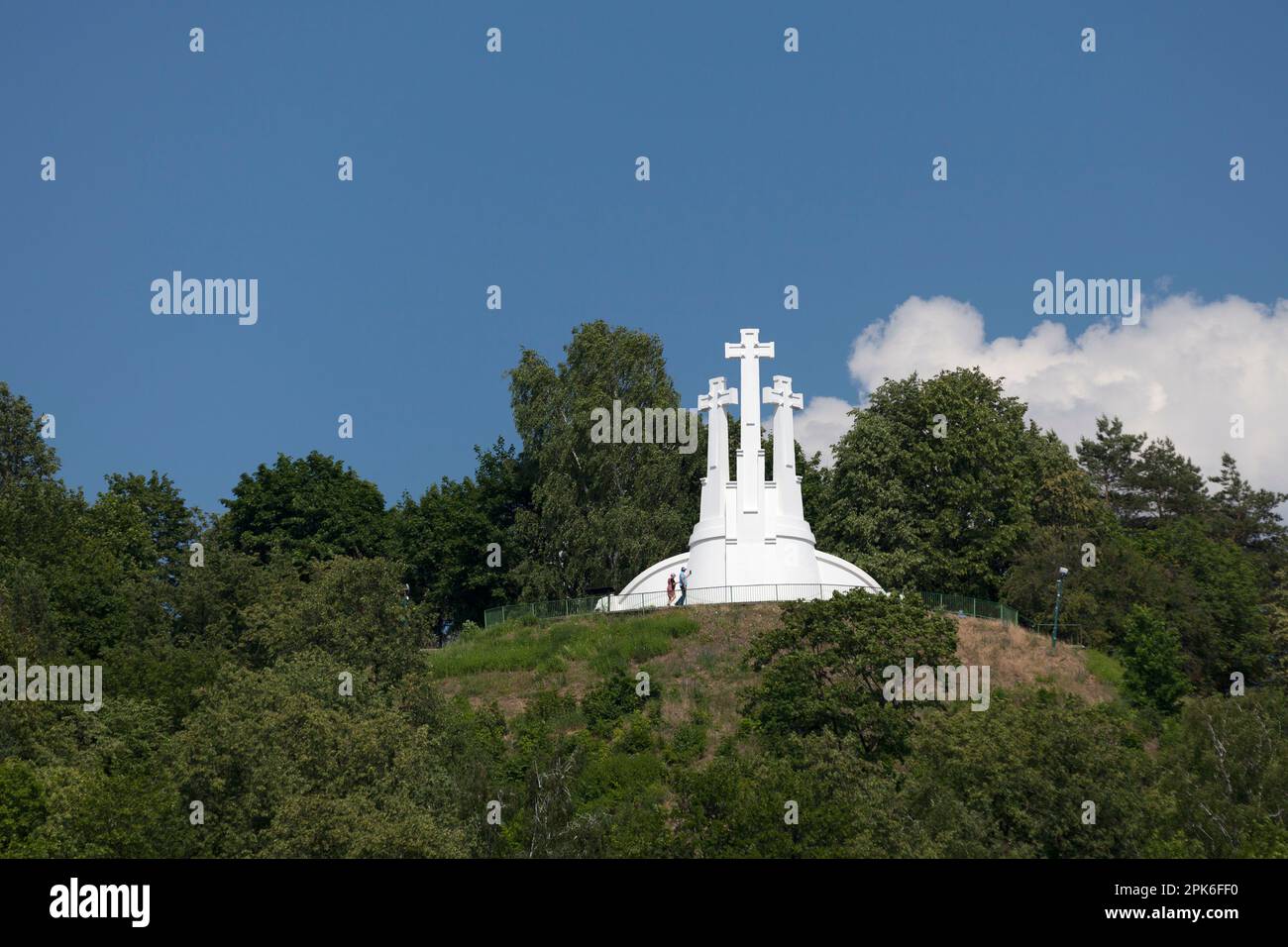 Vilnius, Lithuania - June 12 2019: Three Crosses is a prominent monument in the Lithuanian capital, on the Hill of Three Crosses, originally known as Stock Photo